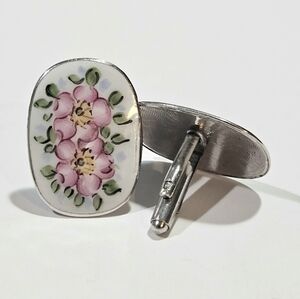 Vintage Handpainted Floral Cuff Links